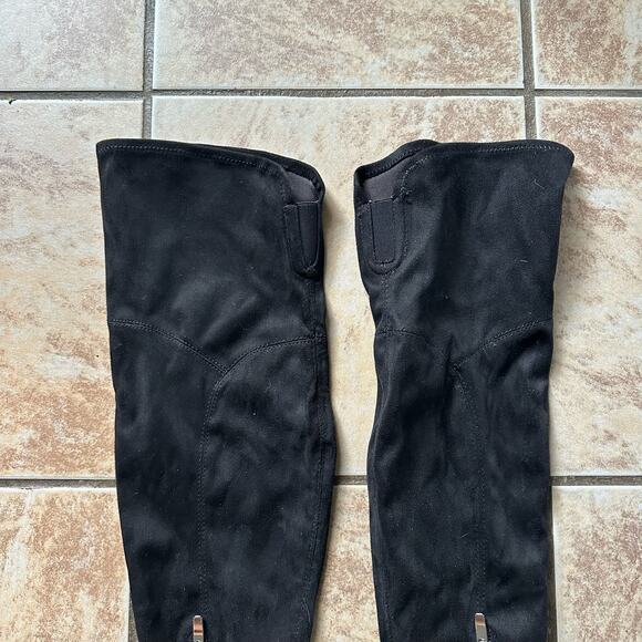 Marc Fisher Over the Knee Block Heeled Black Suede Stretch Boots Size 8 - Picture 3 of 12
